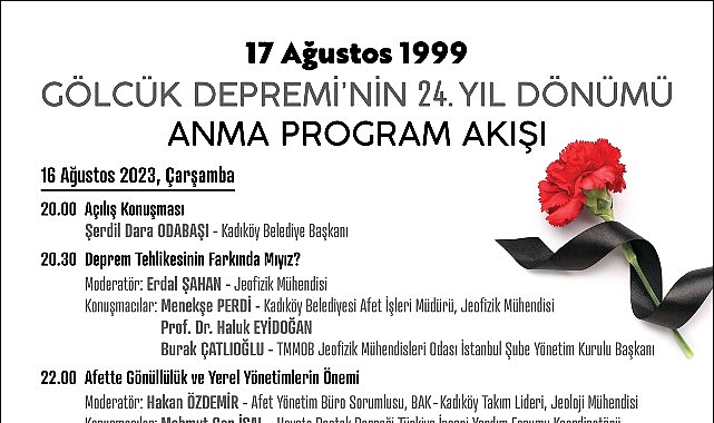 Kadıköy Belediyesi, Gölcük Depremi’nin 24. Yıl Dönümünde Anma Programı Düzenliyor